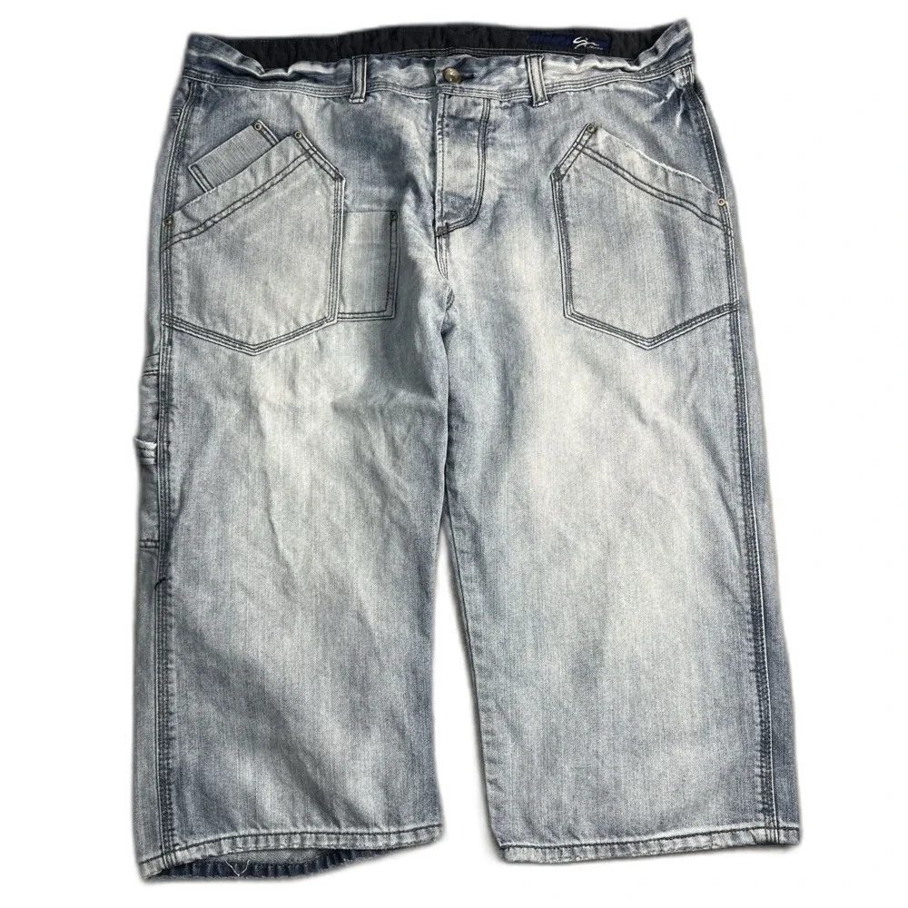 Vintage Sean John Baggy‎ Denim Shorts Mens 42 Blue Jean Logo Hip Hop 30in Y2K